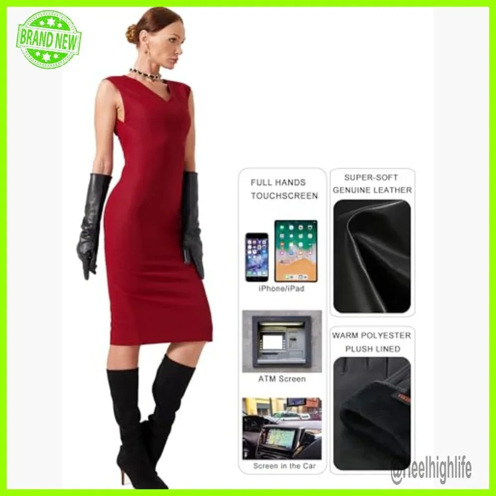 Long Leather Gloves Touchscreen Lined Winter Warm Women's XL